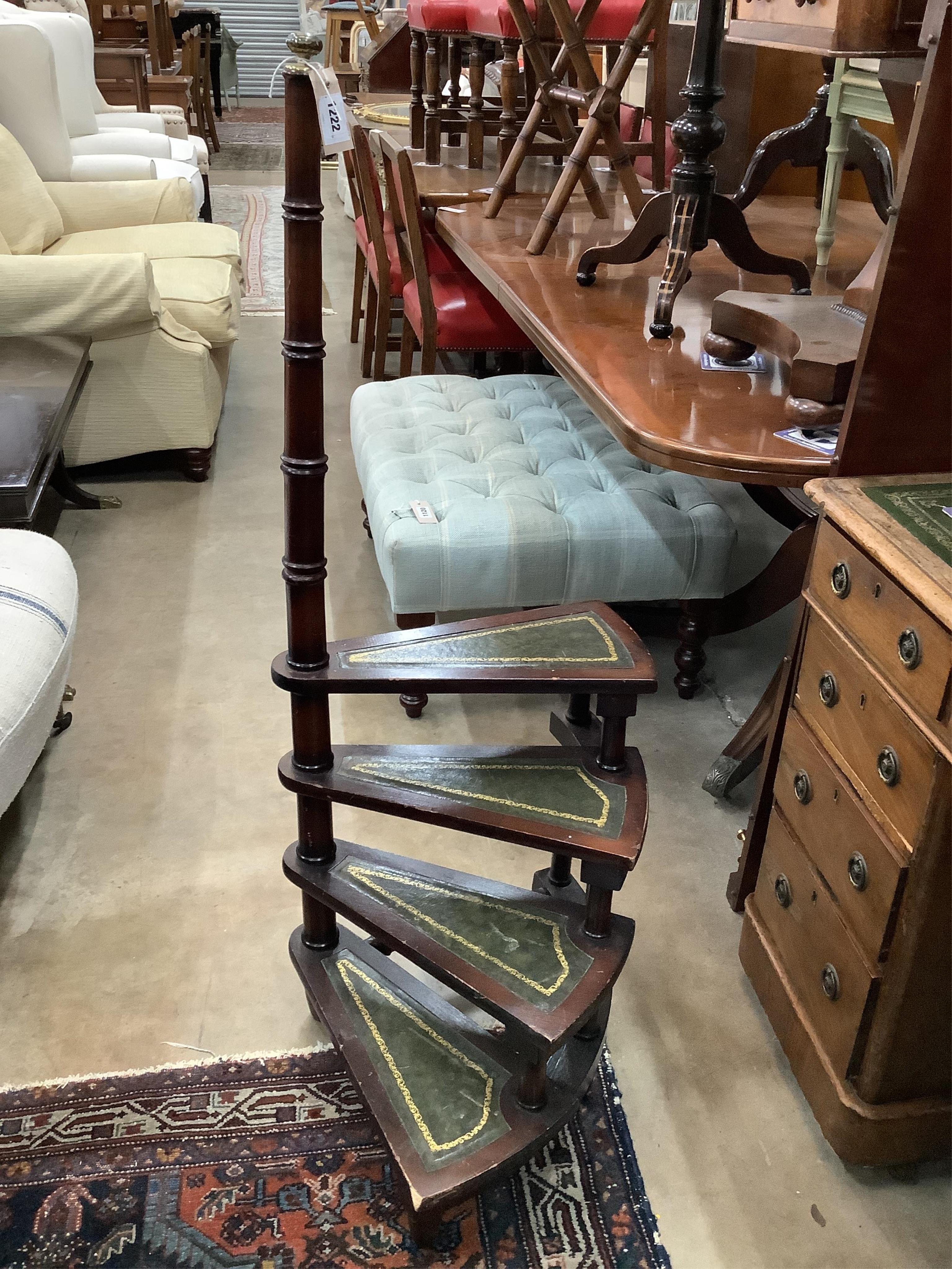 A set of reproduction mahogany spiral library steps, height 116cm. Condition - fair